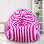 Pink and White Striped Printed Organic Cotton Bean Bag Cover