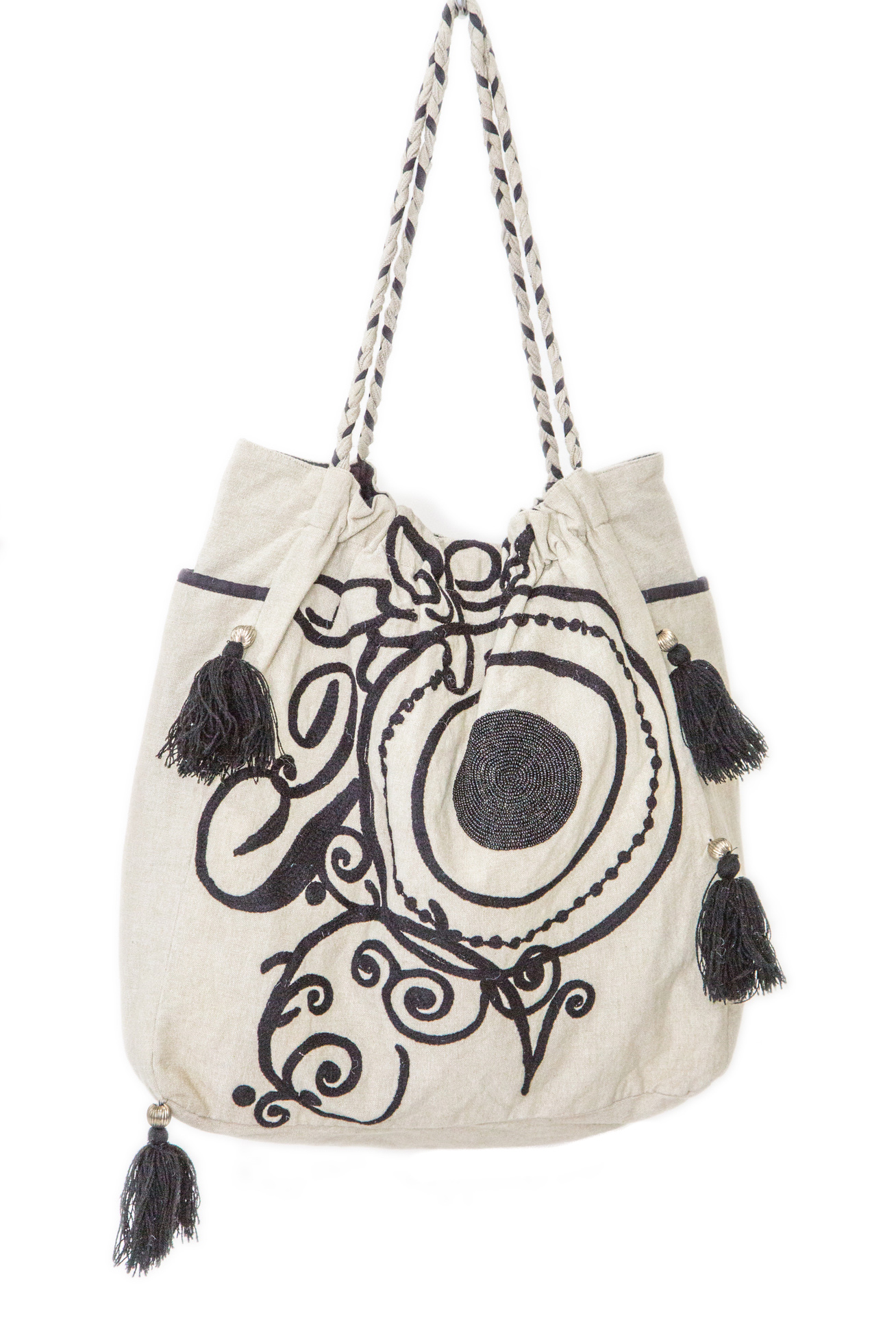 Brown and White Cotton Tote Bag For Women (NOOR1) - REME Lifestyle