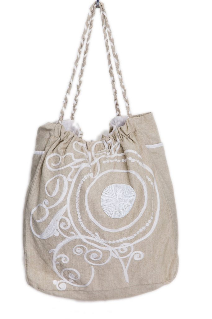 Women Cotton Beige and White Tote Bag (NOOR3) - REME Lifestyle