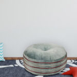 Grey 100 % organic cotton velvet beads embellished  pouf