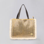 Yellow Jute and Velvet Handbag