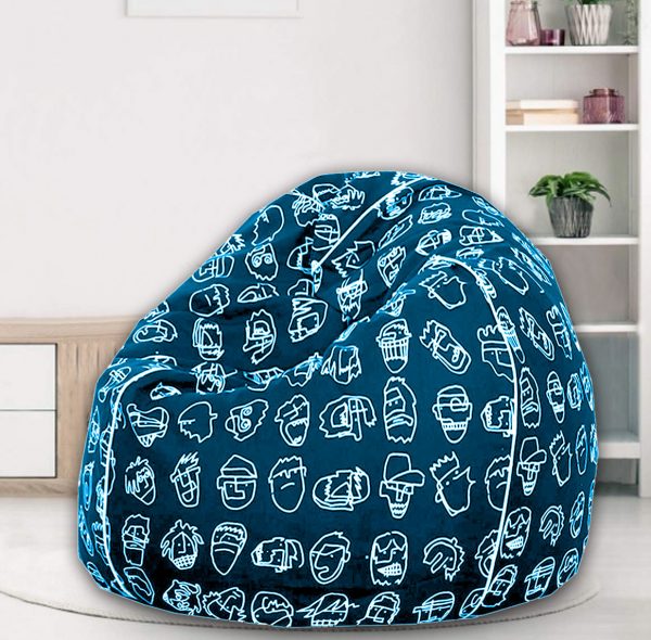 Cotton Duck Blue Color Printed XXL Bean Bag Cover