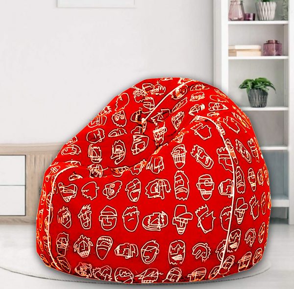 Cotton Duck Red Color Printed XXL Bean Bag Cover